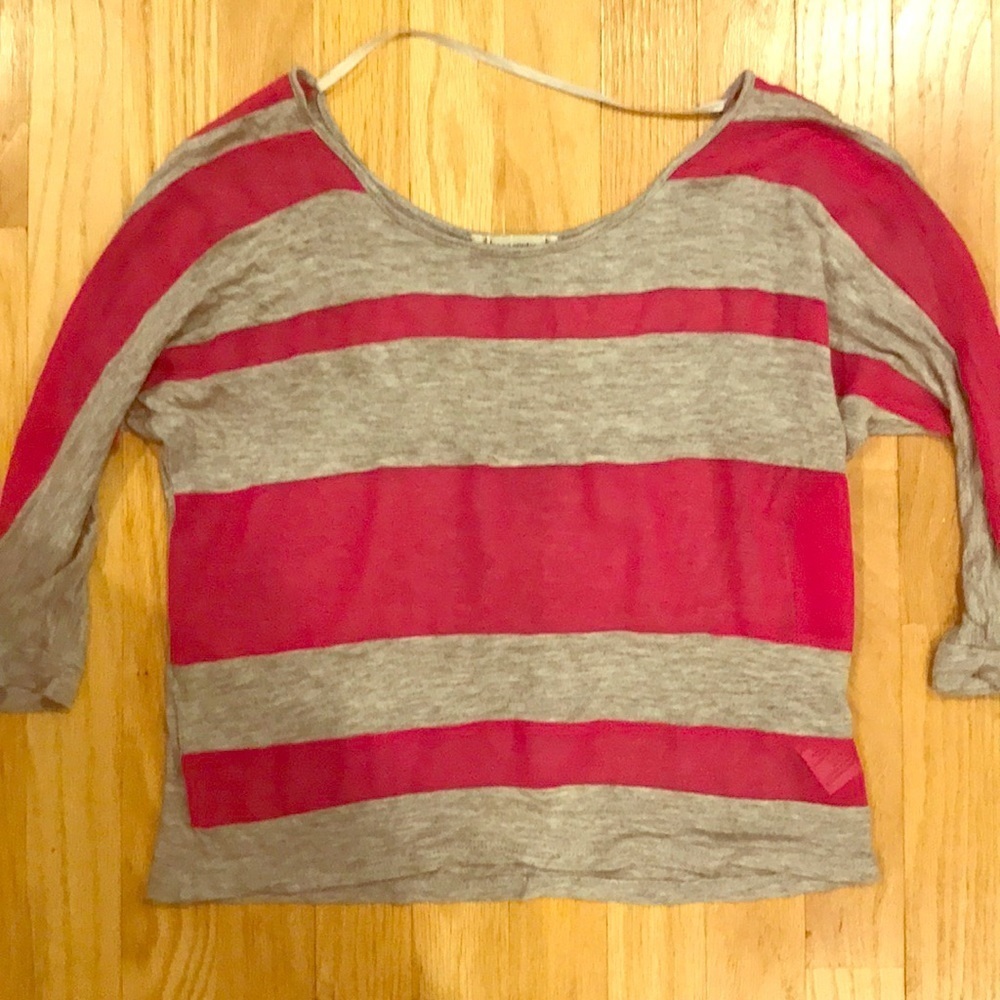 Lucca Couture Grey/hot pink striped sheer shirt - Picture 1 of 2